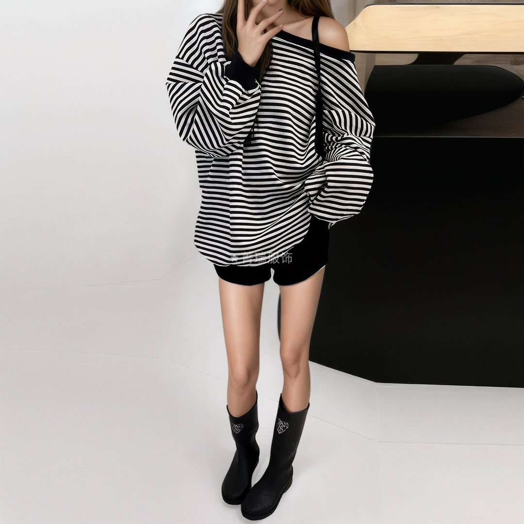 Damen Lässiger Oversized Pullover mit einem modernen Streifenmuster Drune