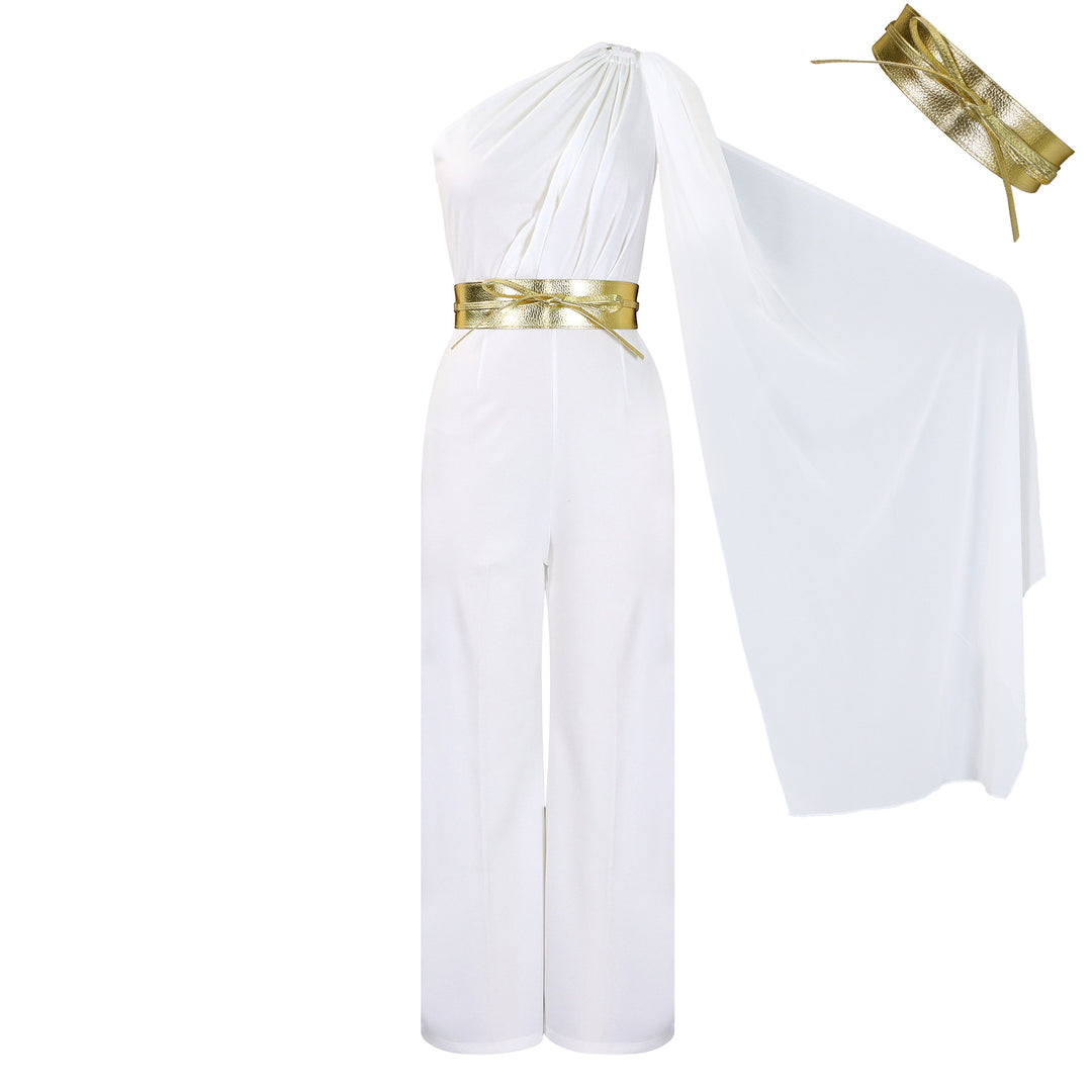 Damen Eleganter Einteiler mit asymmetrischem Design und schimmerndem Gürtel Drune