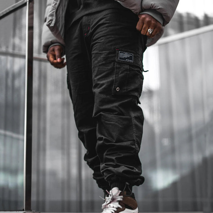 Herren nan Multitaschen-Freizeithose aus Baumwoll-Twill mit konischem Bein und verstellbarem Knöchelzug Drune
