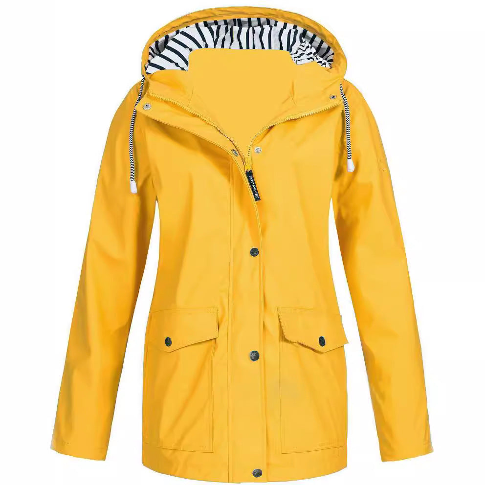 Damen nan wasserdichter Parka mit Kapuze, Kordelzug und aufgesetzten Taschen Drune