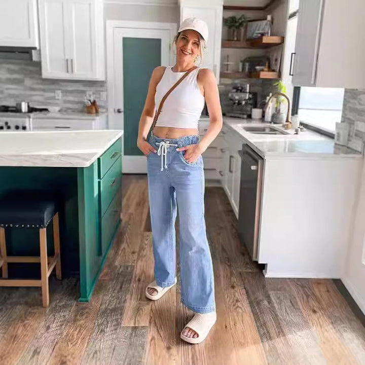 Damen Hochgeschnittene Jeans mit weitem Bein Drune