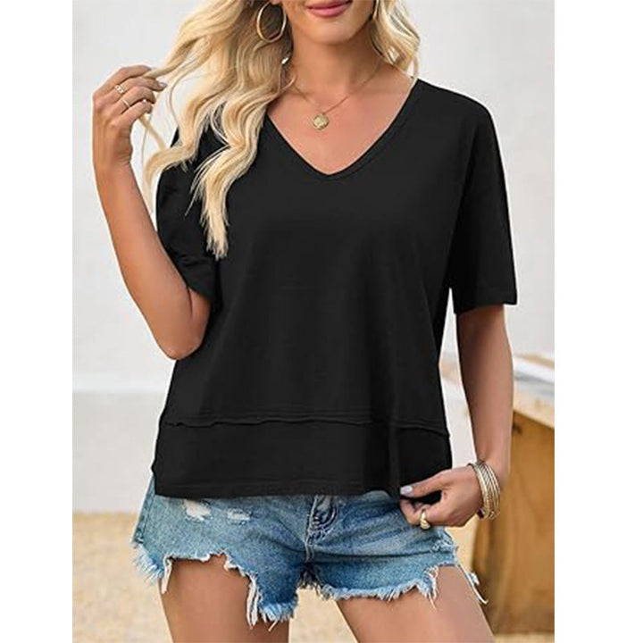 Damen lässiges V-Ausschnitt Oversized T-Shirt Drune