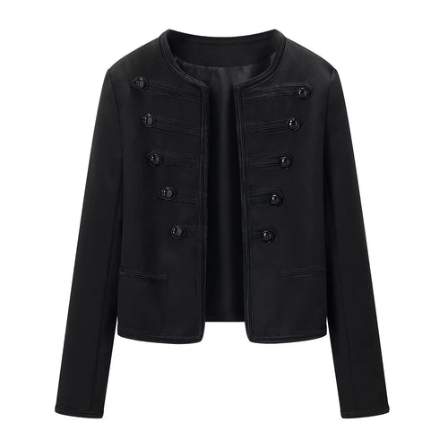 Damen nan kurz geschnittene Militärblusejacke mit Rundhalsausschnitt, dekorativen Kordelbesätzen und glänzenden Kugelknöpfen Drune