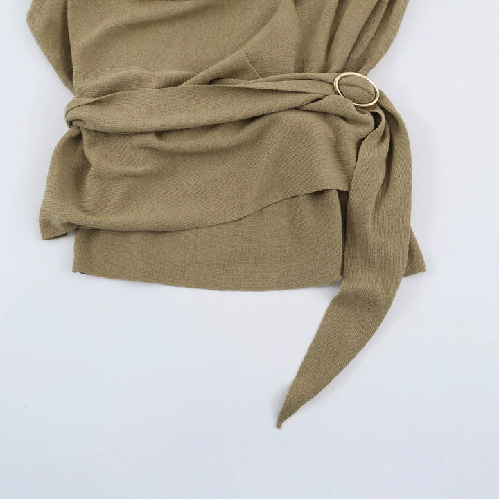 Damen Wickel-Strickpullover mit Gürtelring und tiefem V-Ausschnitt Drune