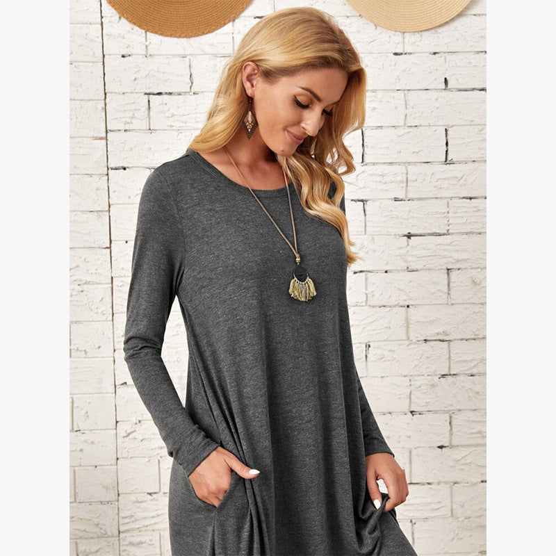Damen Lässiges Langarm-Kleid mit praktischen Taschen Drune