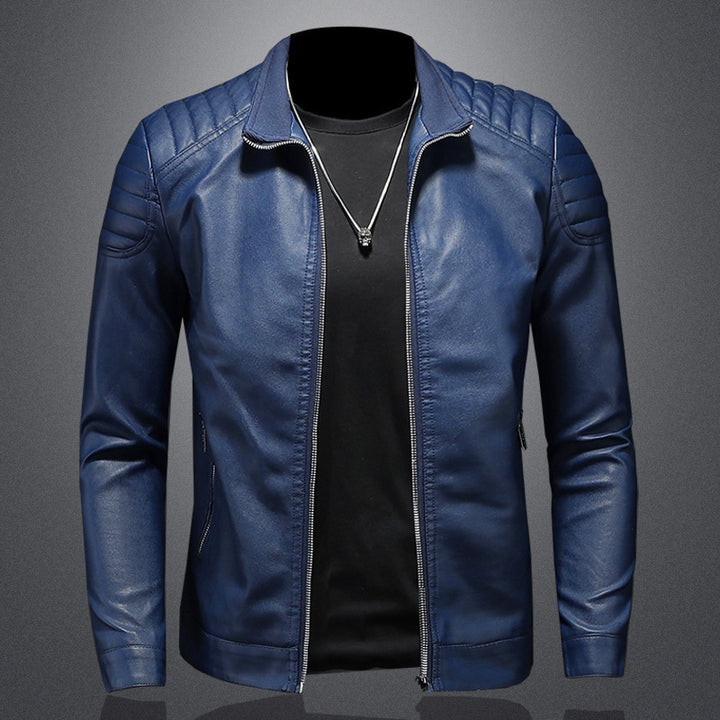 Herren Schlanker Lederimitat‑Blouson mit Stehkragen und gesteppter Schulterpartie Drune