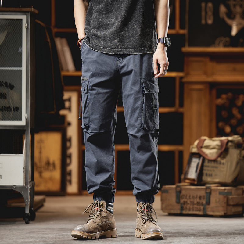 Herren Multifunktionale Canvas-Cargohose im Jogger-Cut mit elastischem Tunnelzugbund und Mehrfachtaschen Drune