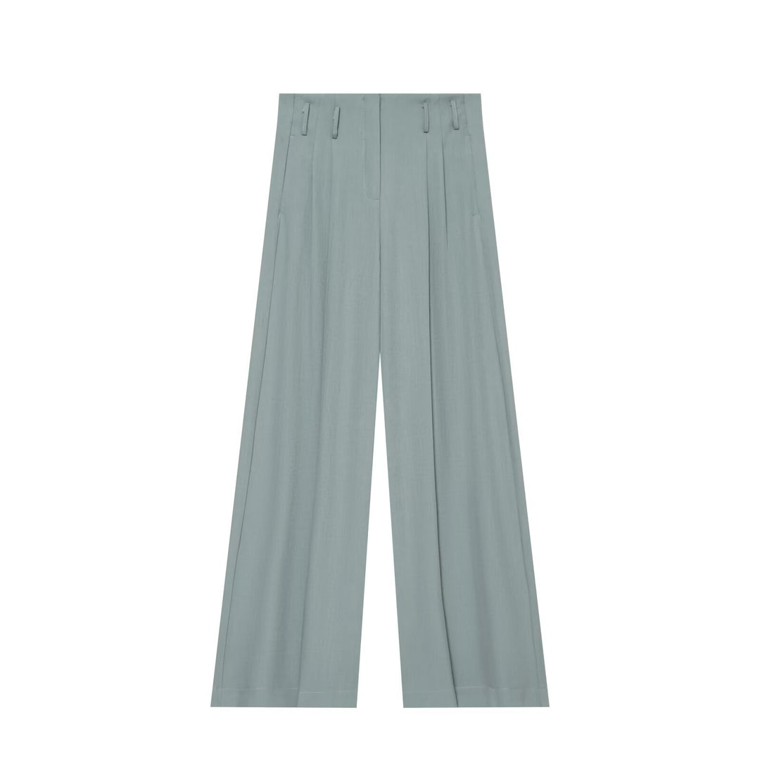 Damen Weite Highwaist-Hose mit Bundfalten, Bügelfalte und Gürtelschlaufen Drune