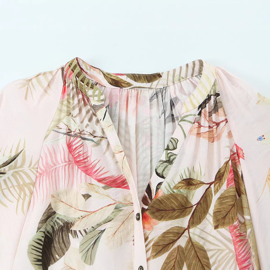 Damen Langes Boho-Maxikleid mit Knopfleiste, Bindegürtel und Stufenrock Drune
