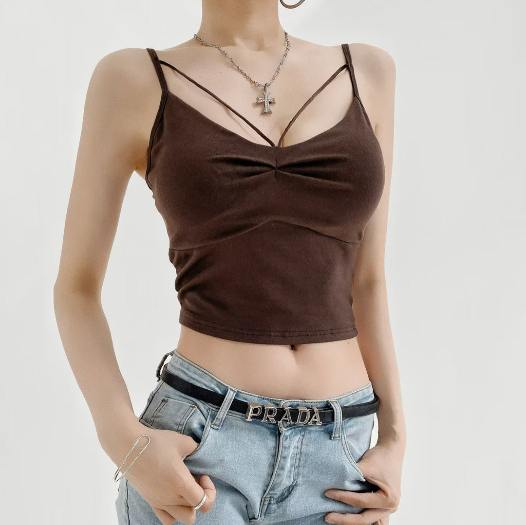 Damen elegantes Crop-Top mit verstellbaren Spaghetti-Trägern Drune
