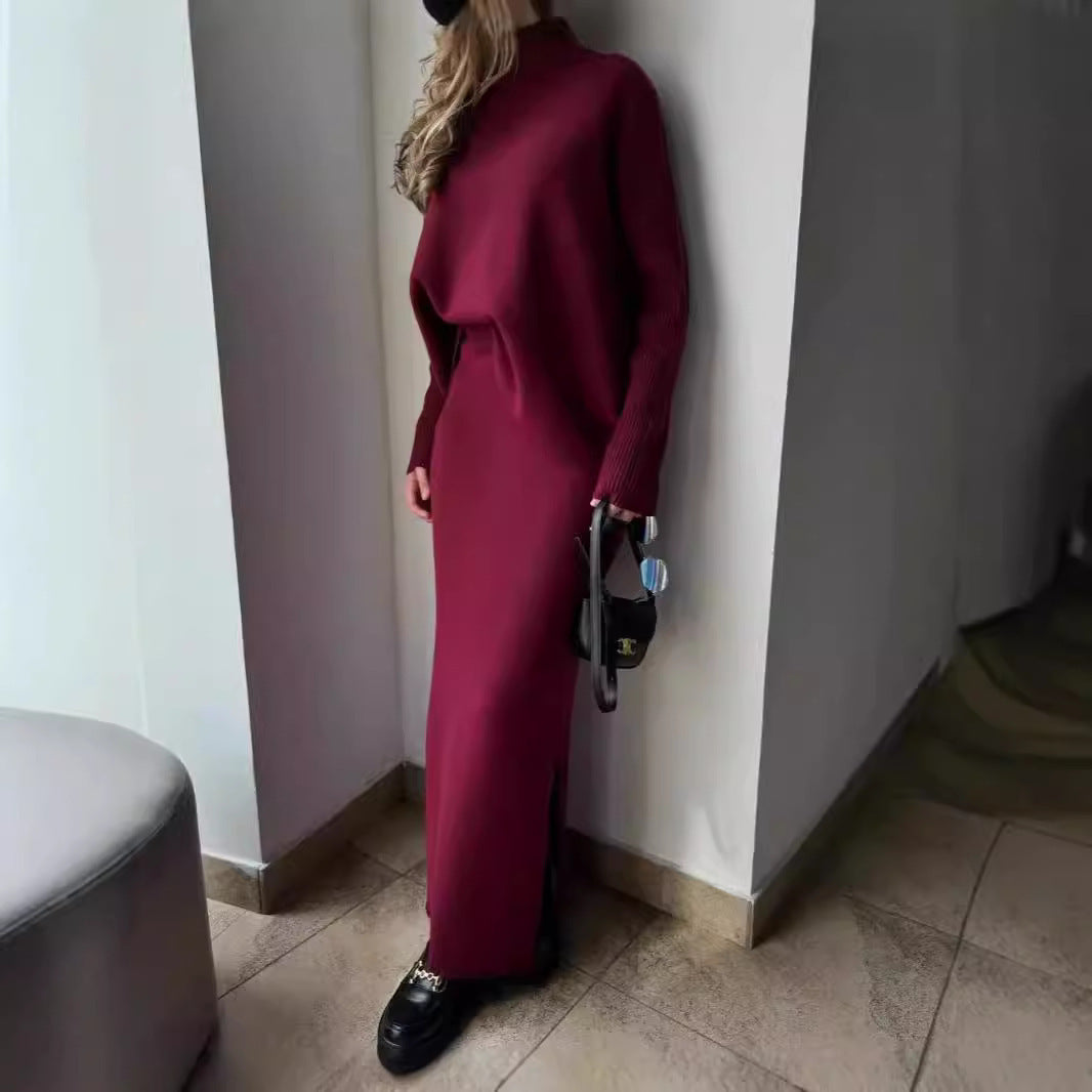 Femme Chic Strick Maxi Kleid Set Drune