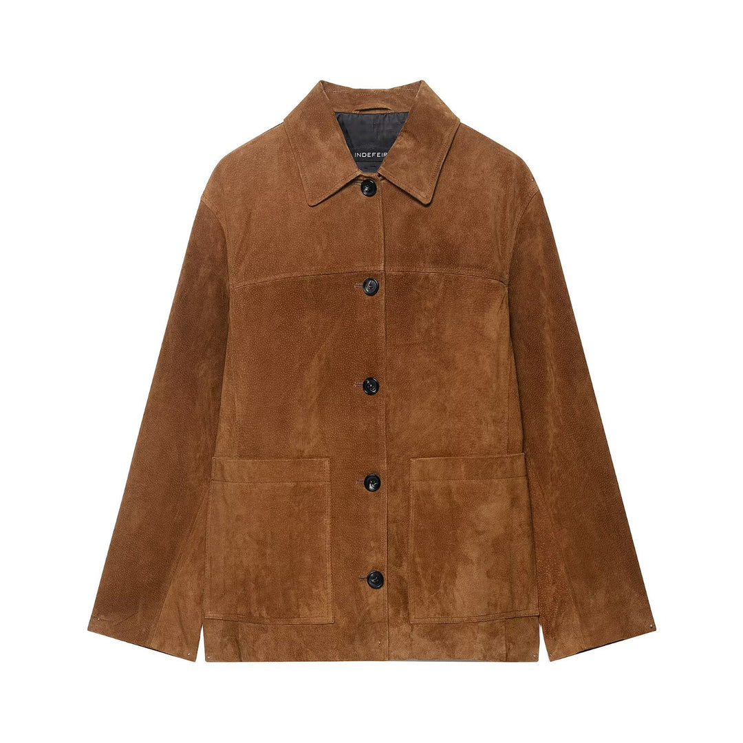Damen Suedejacke im modernen Schnitt mit großen Taschen Drune