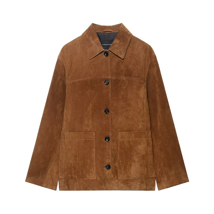 Damen Suedejacke im modernen Schnitt mit großen Taschen Drune