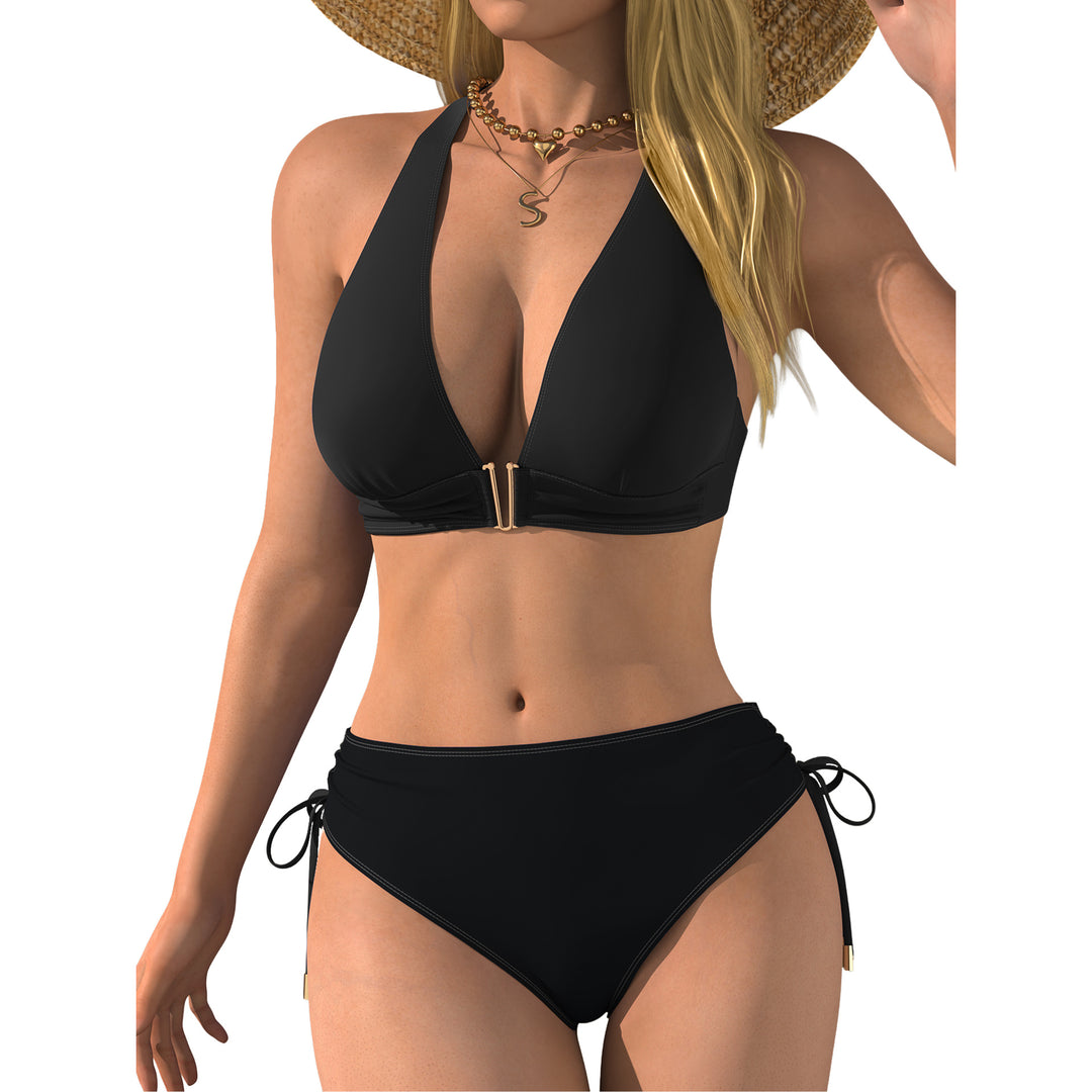 Damen Bikini-Set mit tiefem V-Ausschnitt und regulierbarem Seitenband Drune