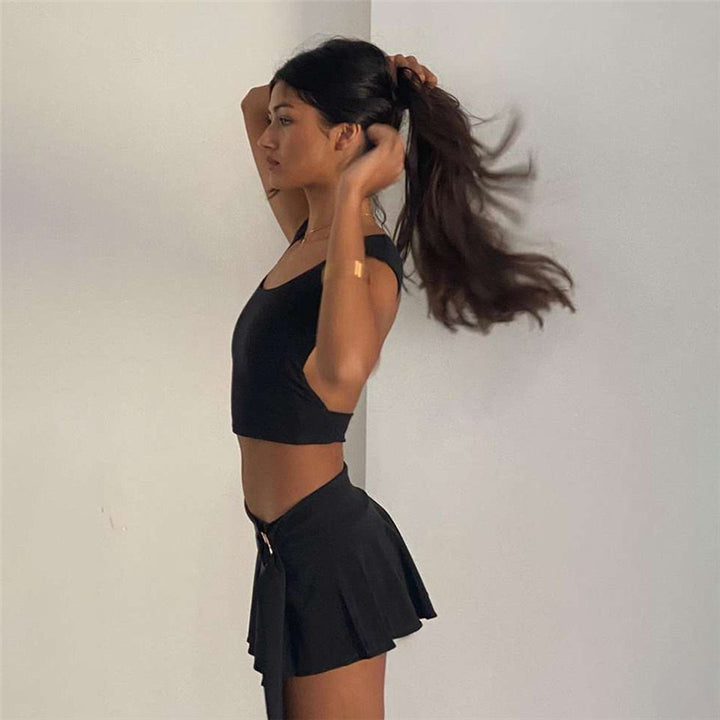Damen sportliches Crop-Top und verspielter Wickelrock Drune