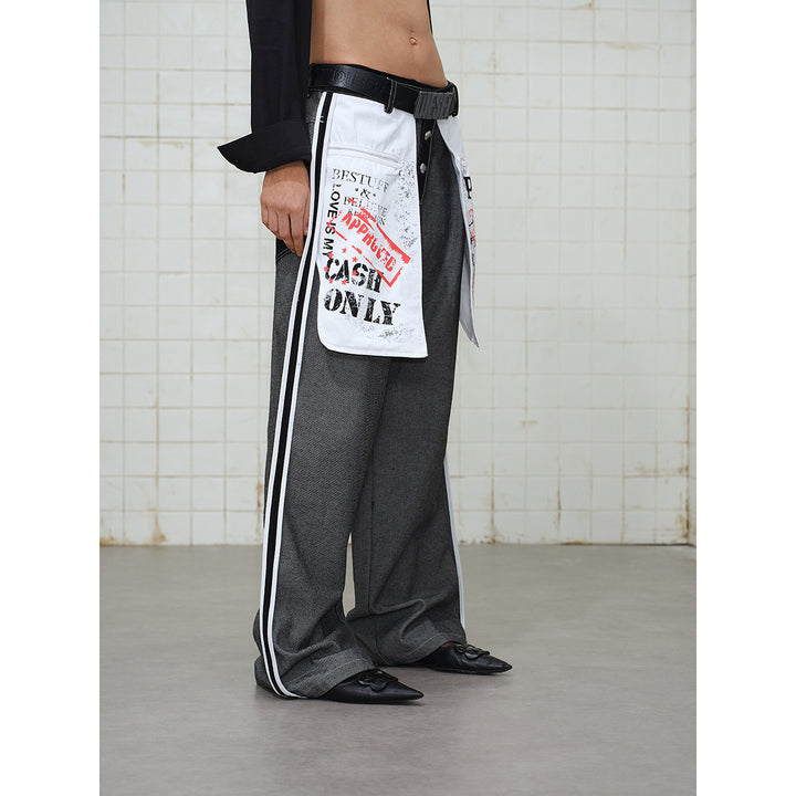 Damen Wide-Leg Cargo-Jeans mit aufgesetzten Grafik-Patches und Kontraststreifen Drune