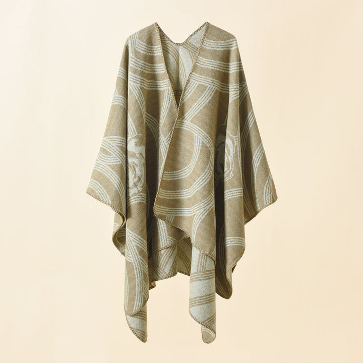 Damen Reversfreier Jacquard-Umhang im kastigen Oversize mit abstraktem Medaillonmuster Drune