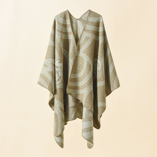 Damen Reversfreier Jacquard-Umhang im kastigen Oversize mit abstraktem Medaillonmuster Drune