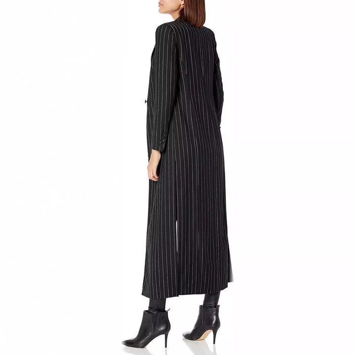 Damen Longline-Blazer-Mantel mit Nadelstreifen, taillierter Silhouette und Pattentaschen Drune