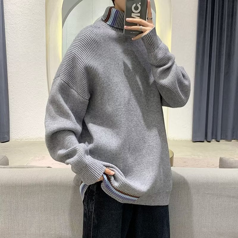 Herren Strickpullover mit hohem Kragen und modernen Rippendetails Drune