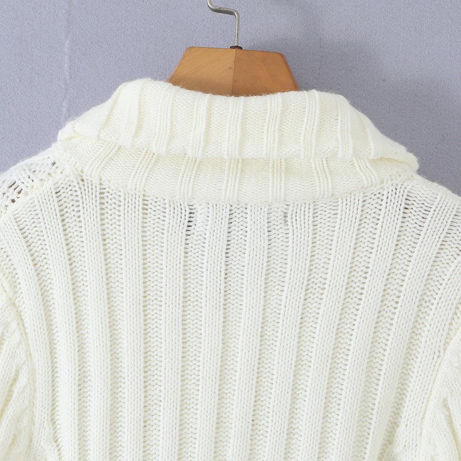 Damen Kurze Strickjacke mit Stehkragen, Zopfmuster, Holzknopf‑Toggles und Taschen Drune