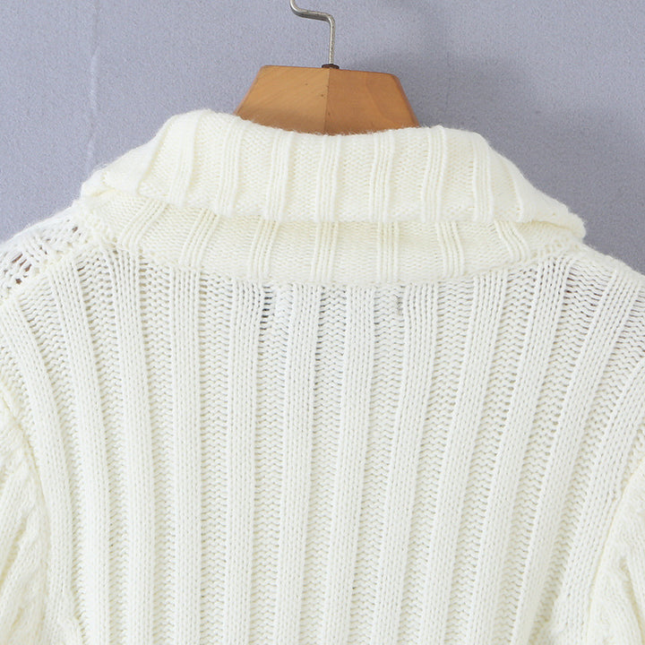 Damen Kurze Strickjacke mit Stehkragen, Zopfmuster, Holzknopf‑Toggles und Taschen Drune