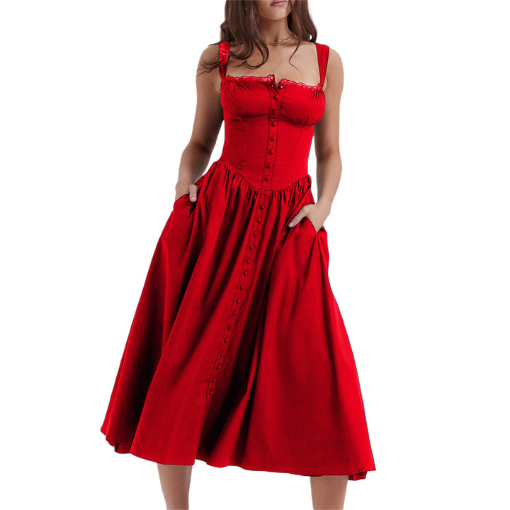 Damen Maxi-Kleid mit knöpfbarem Oberteil und schwingendem Rock Drune