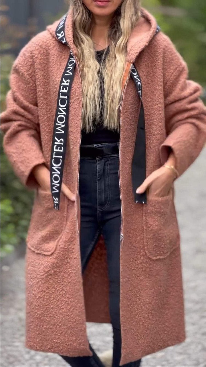 Damen Modischer Oversized-Fleece-Mantel mit praktischen Taschen und Kapuze Drune