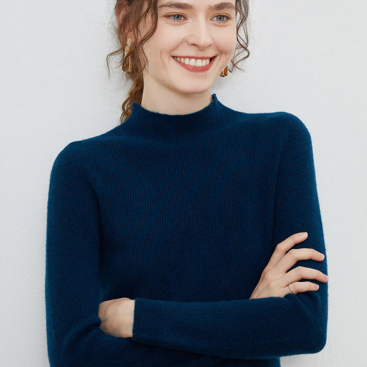 Damen Leichter taillierter Mockneck-Pullover in kaschmirähnlicher Mohair-Optik mit feiner Rippenstruktur Drune