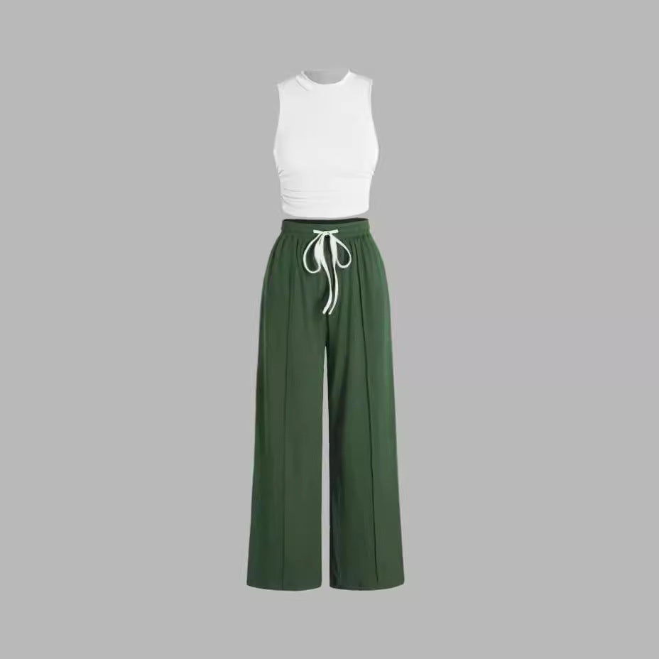 Damen lässiges Oberteil und weit geschnittene Hose Set Drune