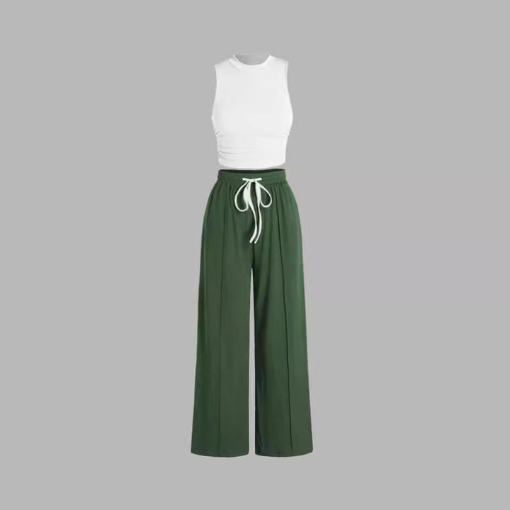 Damen lässiges Oberteil und weit geschnittene Hose Set Drune