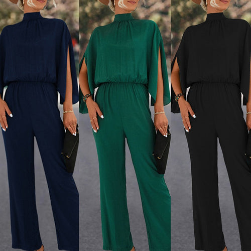 Damen Eleganter Jumpsuit mit fließendem Cape-Design und hochgeschlossenem Ausschnitt Drune