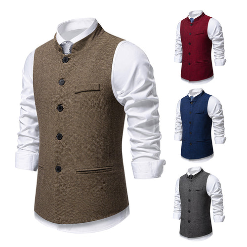 Herren nan elegante Weste mit Stehkragen und Fischgrätmuster aus Wollmix Drune