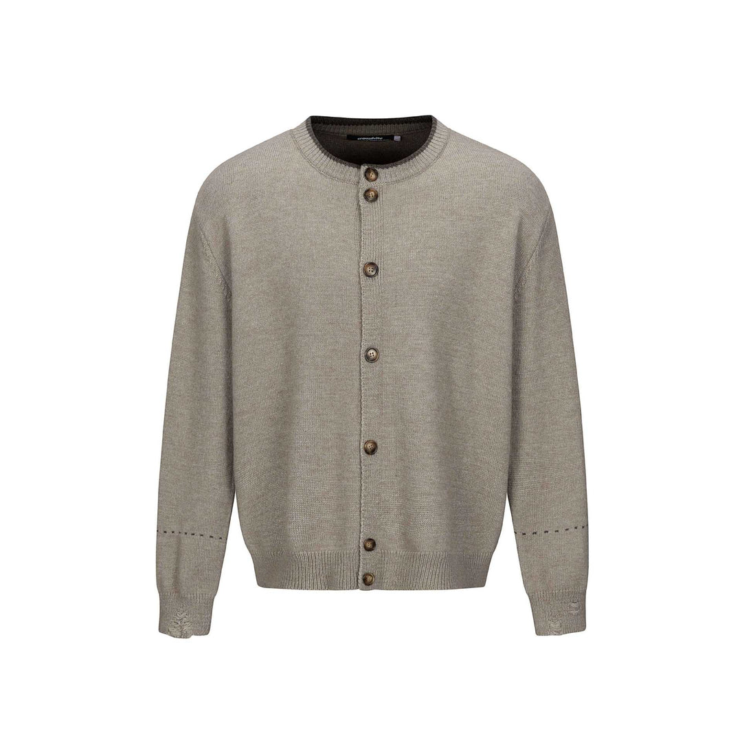 Unisex Schlichte Strickjacke mit Rundhals, Holzknopfleiste und geripptem Saum Drune