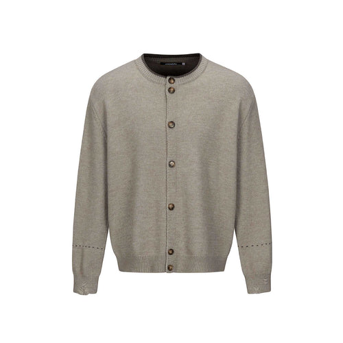 Unisex Schlichte Strickjacke mit Rundhals, Holzknopfleiste und geripptem Saum Drune