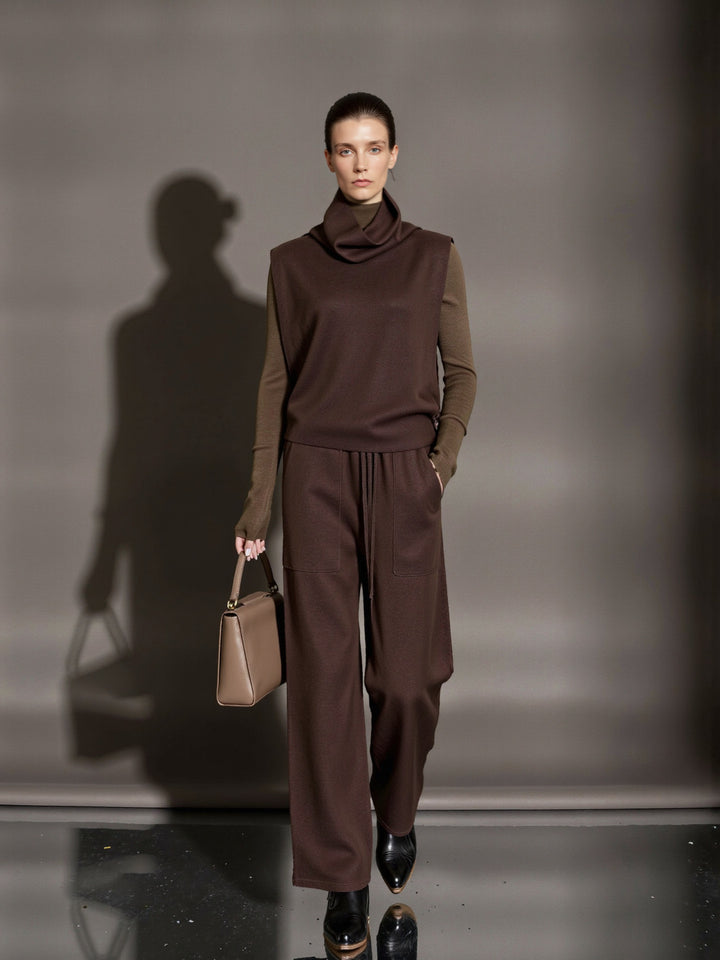 Damen Modischer Strickpullover mit hohem Kragen und weiten Hosen Drune
