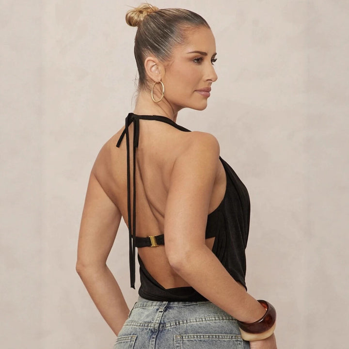 Damen Haltertop mit tiefem V-Ausschnitt und eleganter Drapierung Drune