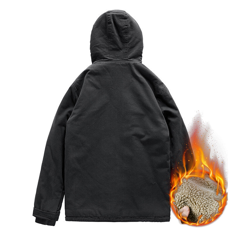 Herren Outdoor-Canvasjacke mit Voll-Sherpa-Innenfutter, Kapuze und Thermo-Isolierung Drune