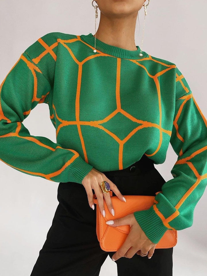 Damen Modischer Strickpullover mit grafischem Muster und lässigem Schnitt Drune