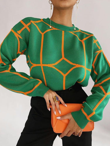 Damen Modischer Strickpullover mit grafischem Muster und lässigem Schnitt Drune
