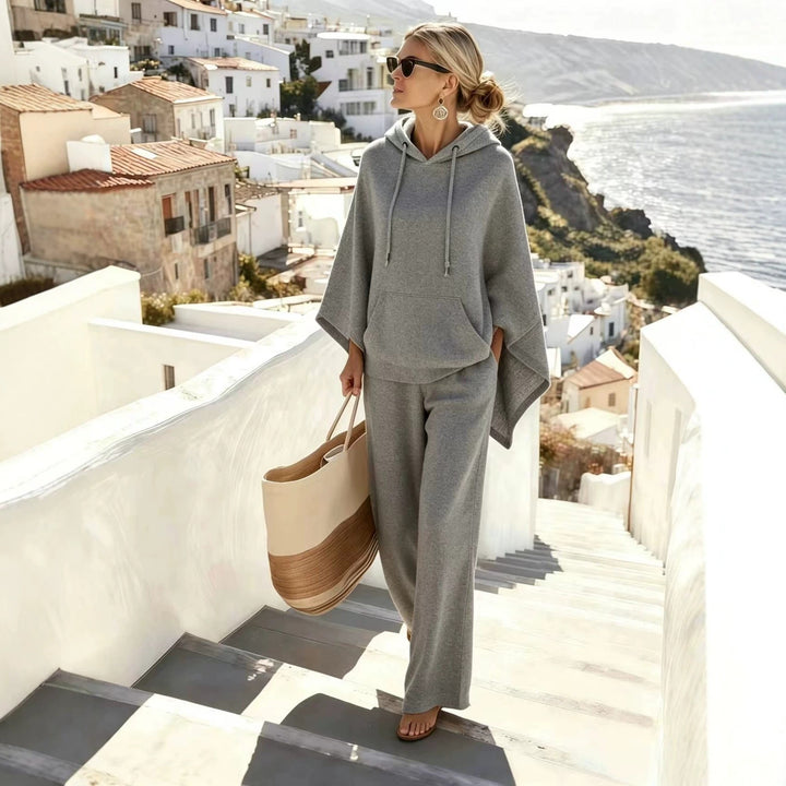 Damen nan lässiges Kapuzenponcho und weite Hose Lounge-Set aus weichem Sweatstoff Drune