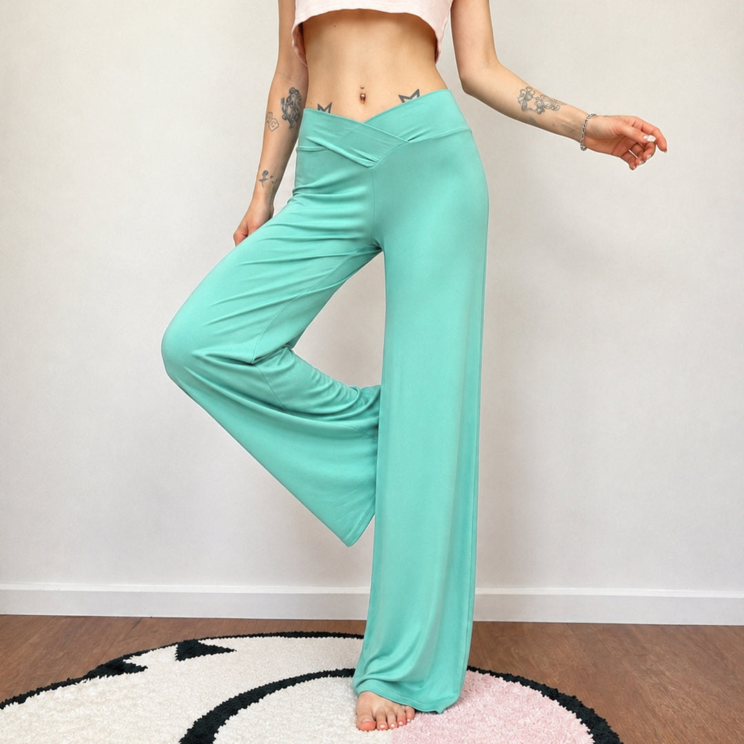 Damen nan weite Palazzo-Hose mit V-förmiger Bundnaht und elastischem Stretch-Jersey Drune