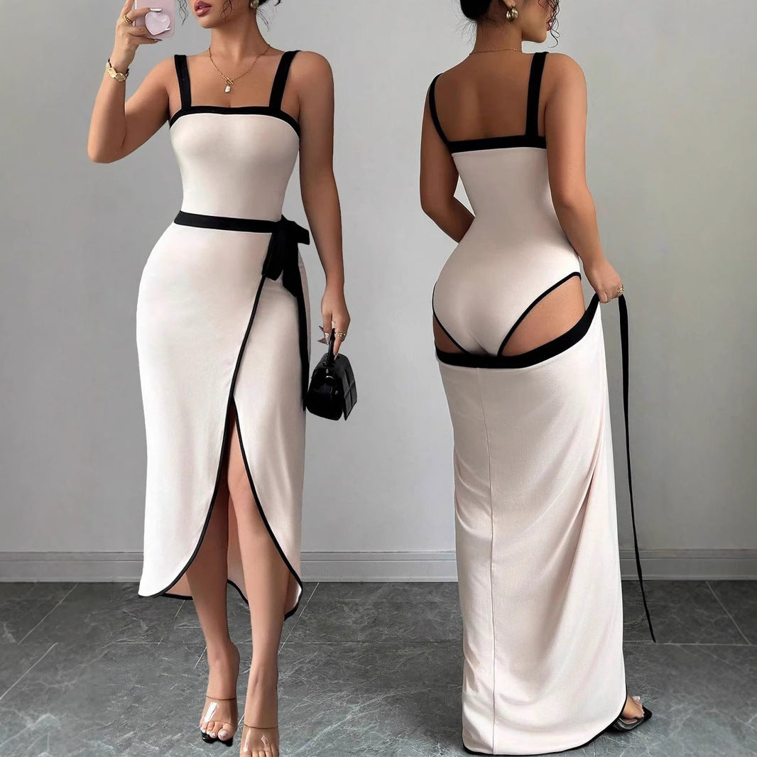 Damen Elegantes Wickelkleid mit tiefem Schlitz und Taillengürtel Drune