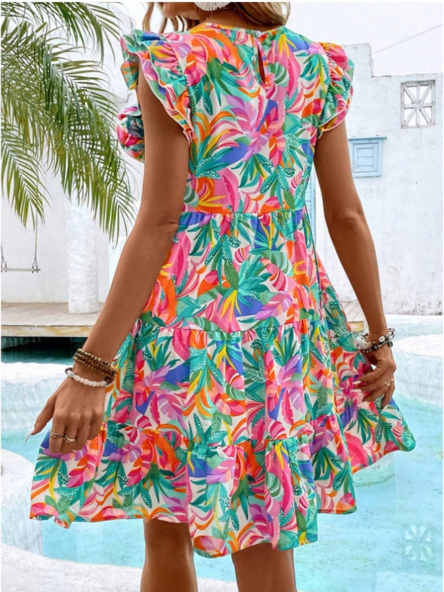 Damen Sommerkleid mit Rüschendetails und floralem Muster Drune