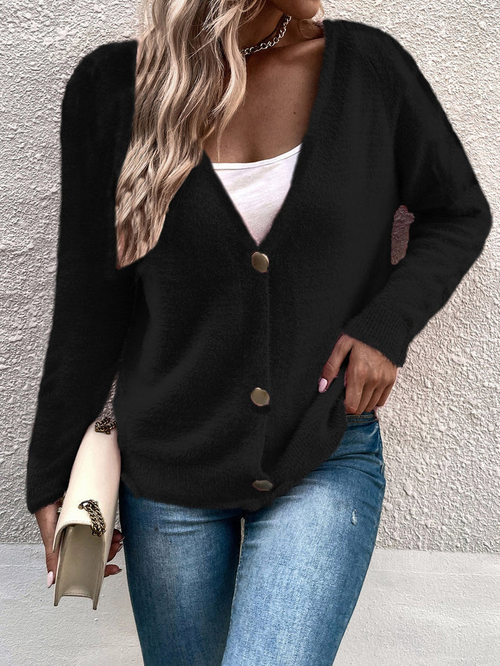 Damen kuscheliger V-Ausschnitt Cardigan mit Knopfdetails Drune