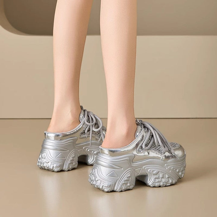 Damen Sportliche Sneakers mit hohem Plateau und atmungsaktiver Netzstruktur Drune
