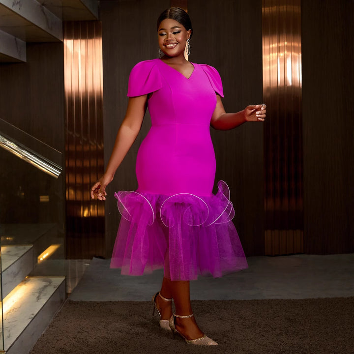 Damen figurbetontes Kleid mit voluminösen Puffärmeln und Tüllrock Drune