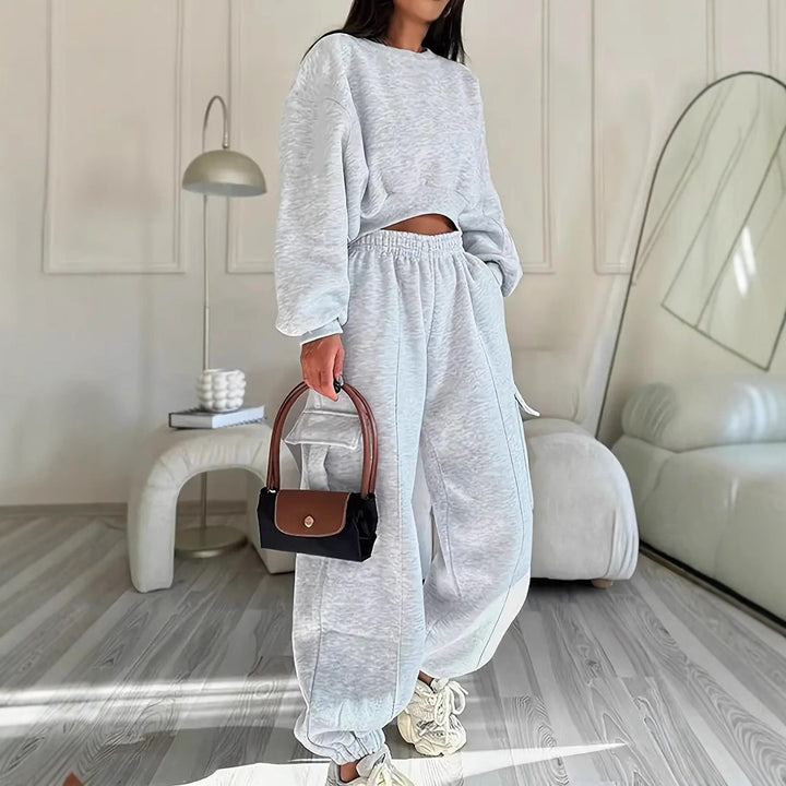 Damen Loungewear-Set mit kurzgeschnittenem Sweatshirt und weitem Cargo-Jogger mit elastischem Bund Drune