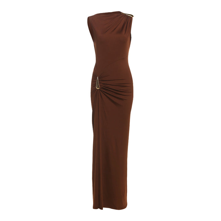 Damen Elegantes Maxikleid mit asymmetrischem Schnitt und Raffungen Drune