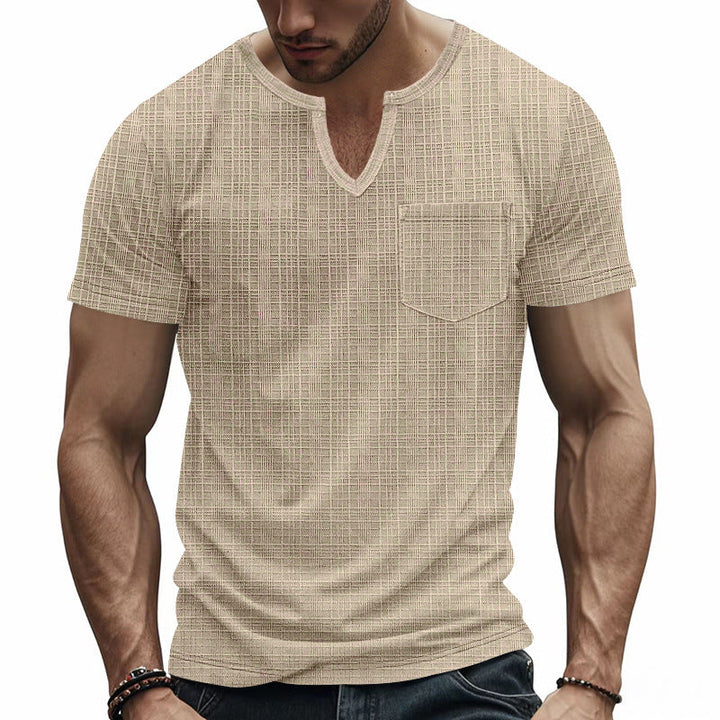 Herren Kurzarm V-Ausschnitt T-Shirt mit Brusttasche Drune